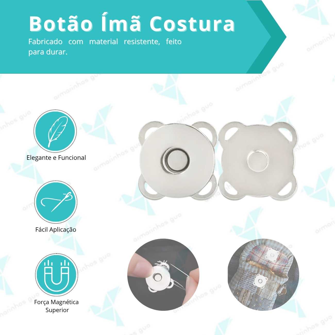 Botão Imã Costura 14Mm - 50 Und - Níquel