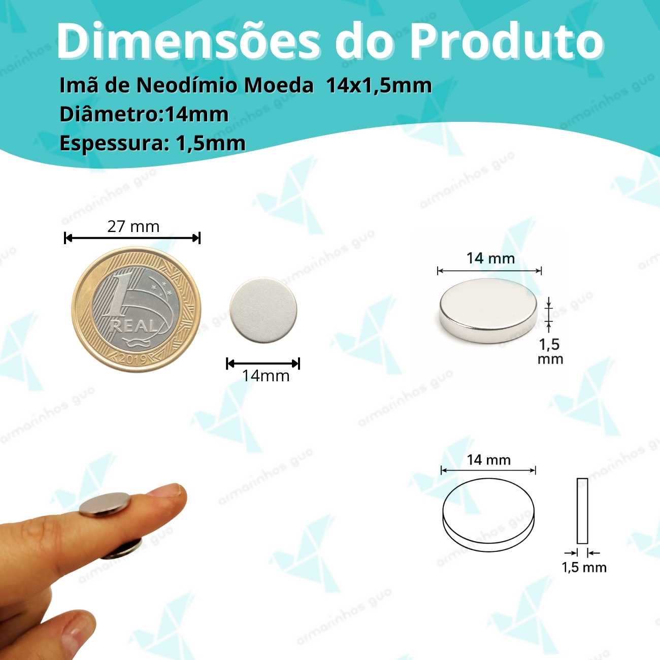 Imã Neodímio N35 14X1,5Mm - 50 Und