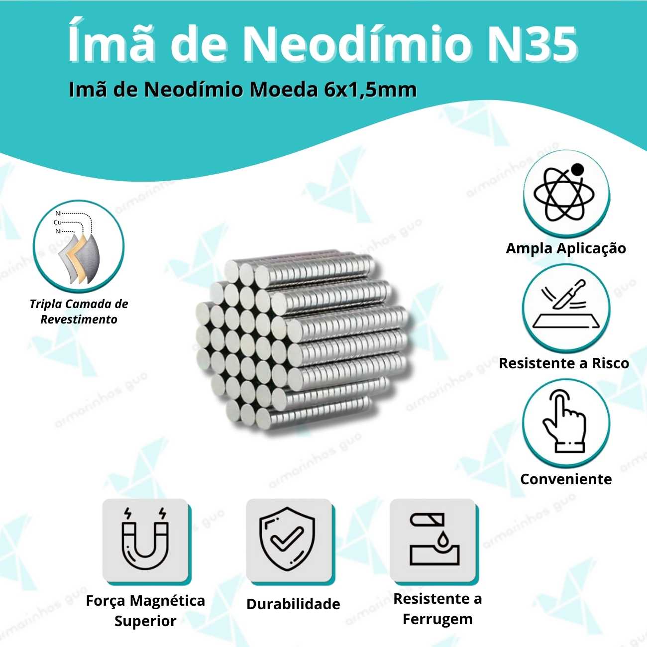 Imã Neodímio N35 6X1,5Mm 10 Und