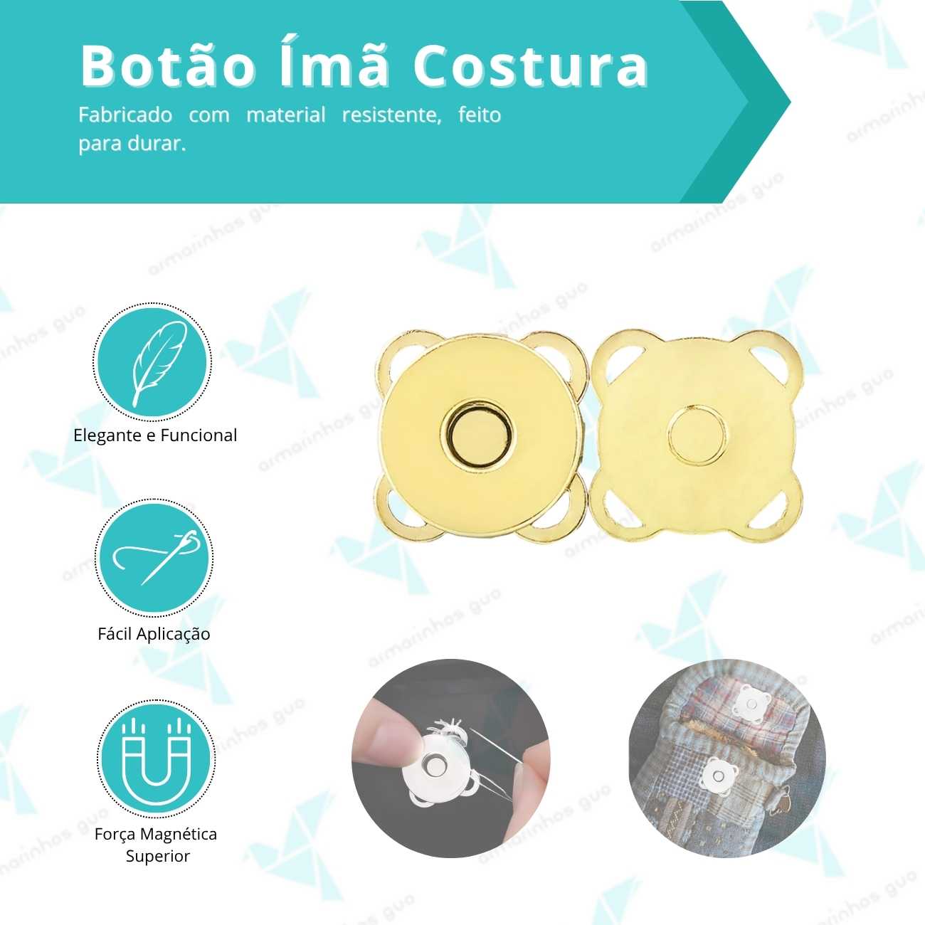 Botão Imã Costura 14Mm - 100 Und - Latonado