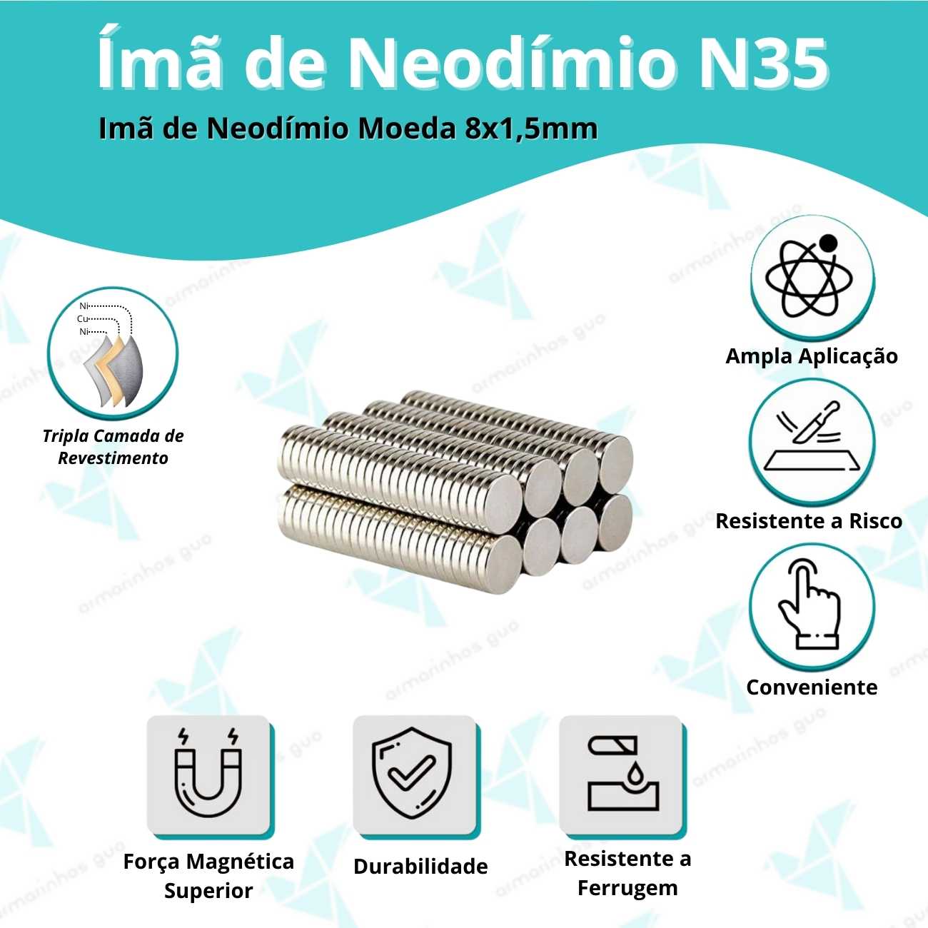 Imã Neodímio N35 8X1,5Mm - 50 Und