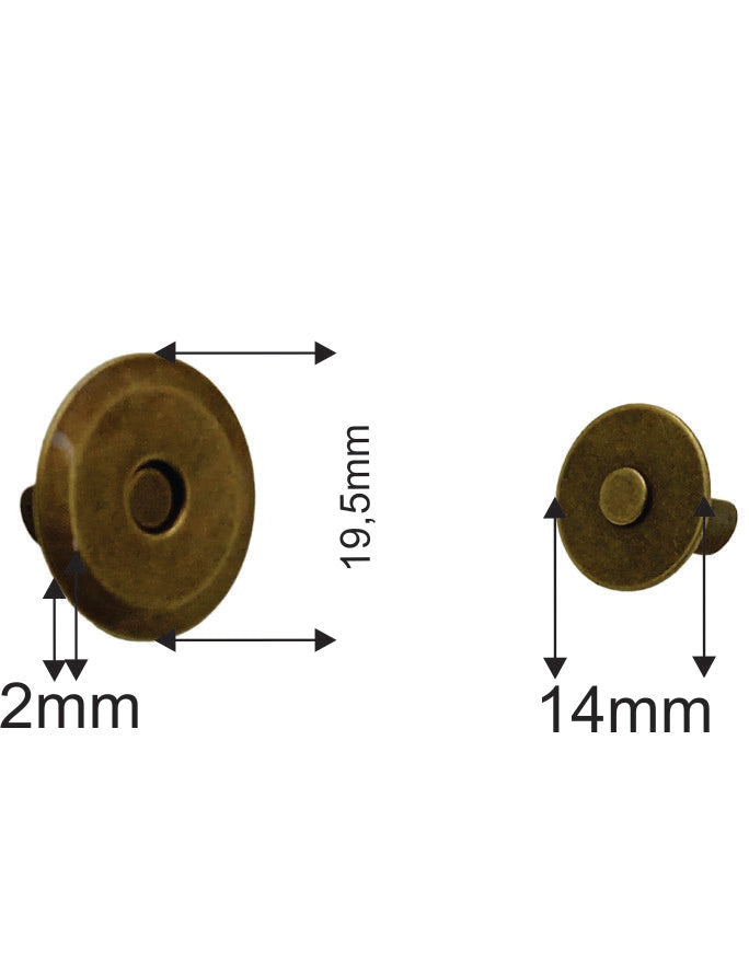 Botão Imã Chato 19,5Mm - 50 Und - Ouro Velho