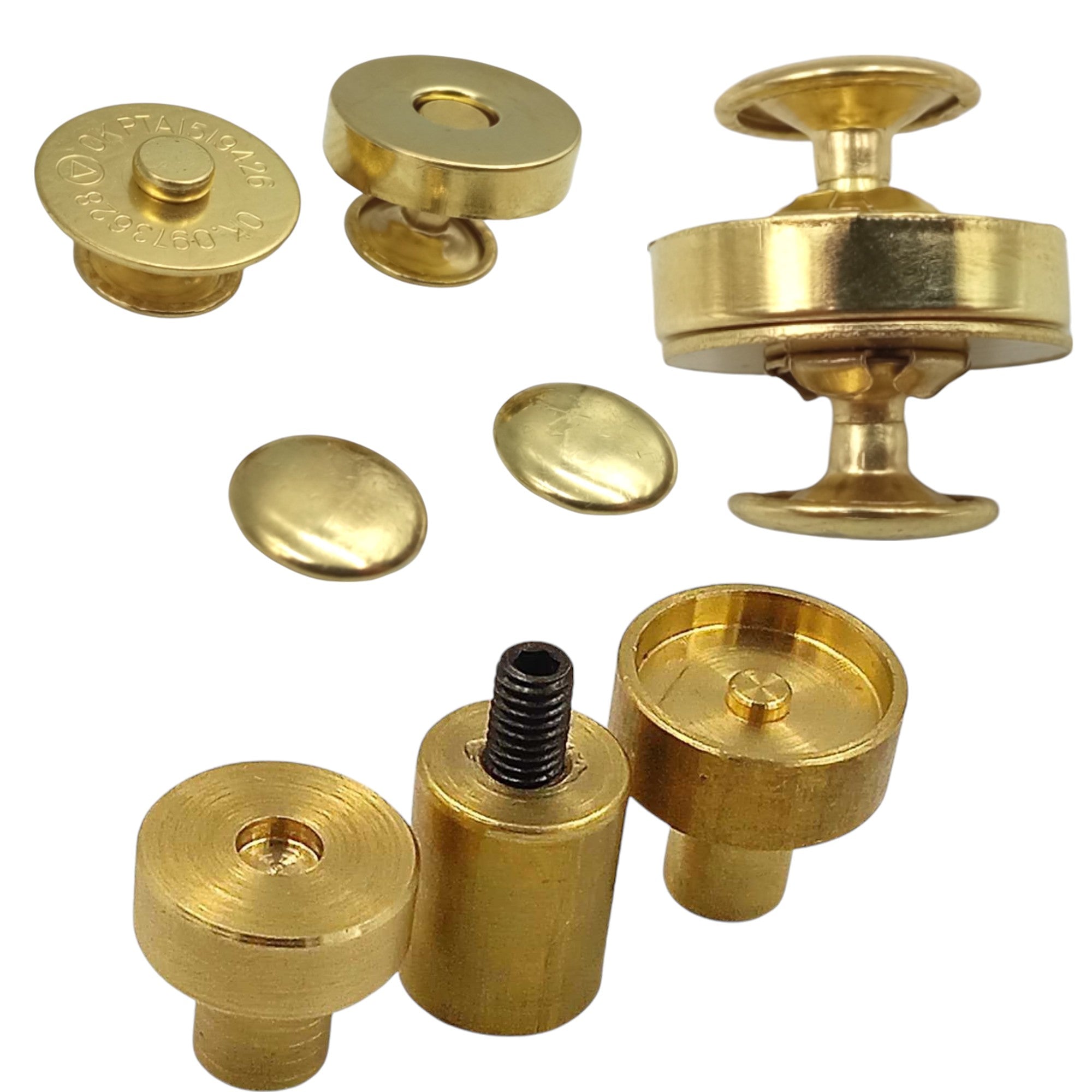 Kit Botão Magnético Rebite 2L 18mm Latonado 100 Und E Matriz