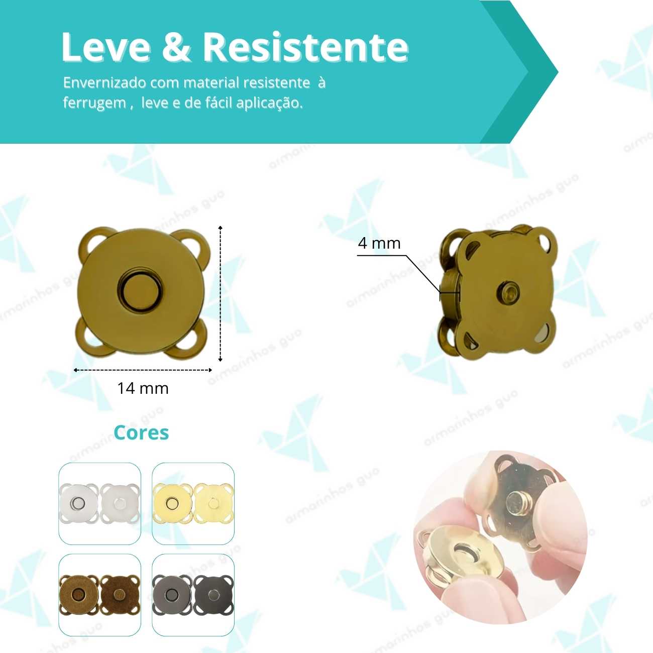 Botão Imã Costura 14Mm - 50 Und - Ouro Velho