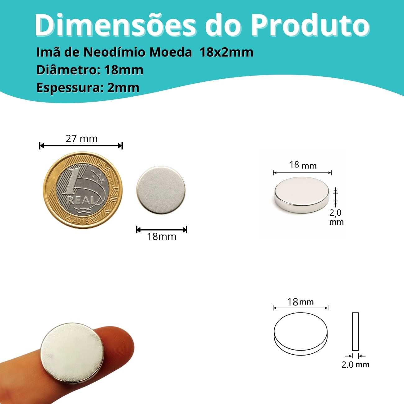 Imã Neodímio N35 18X2Mm - 50 Und