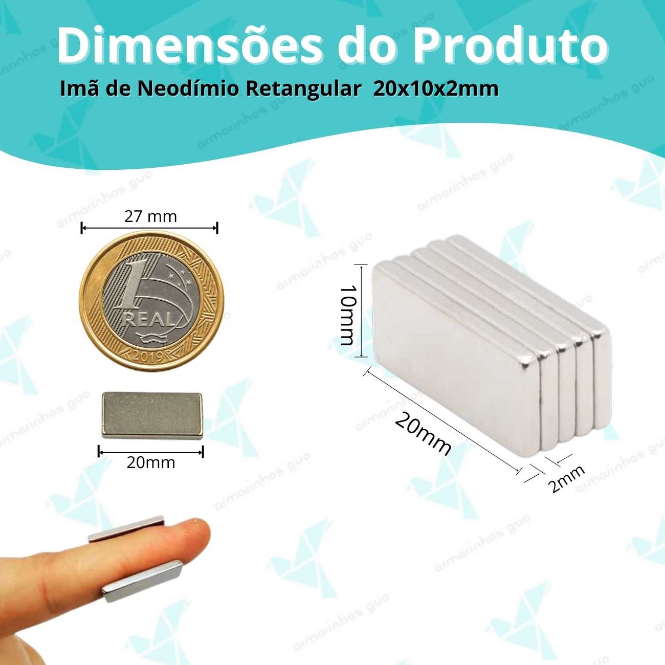 Imã Neodímio N35 20X10X2Mm - 10 Und