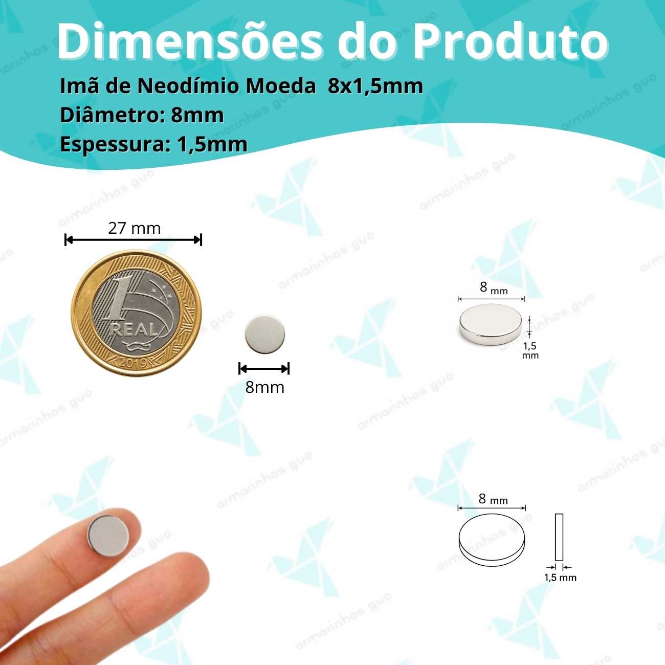Imã Neodímio N35 8X1,5Mm - 50 Und