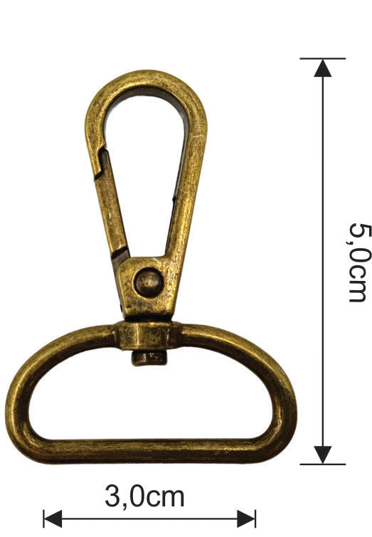 Mosquetão 30mm para alça de bolsa 10 e Ouro Velho