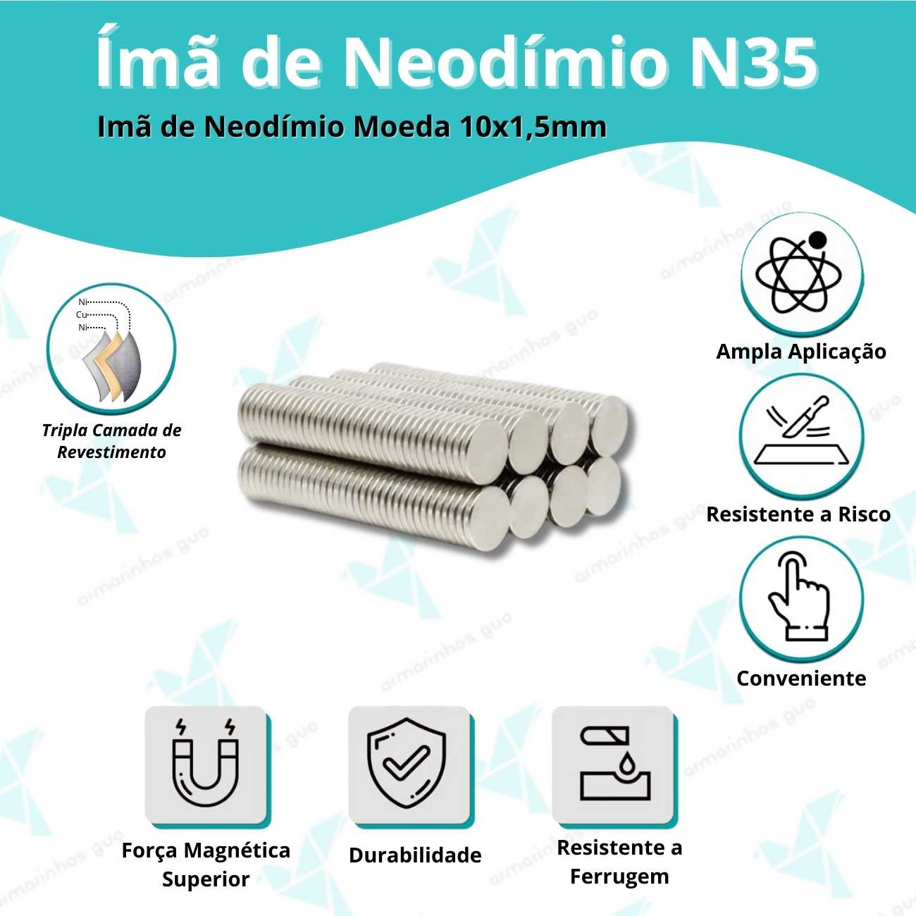 Imã Neodímio N35 10X1,5Mm - 100 Und