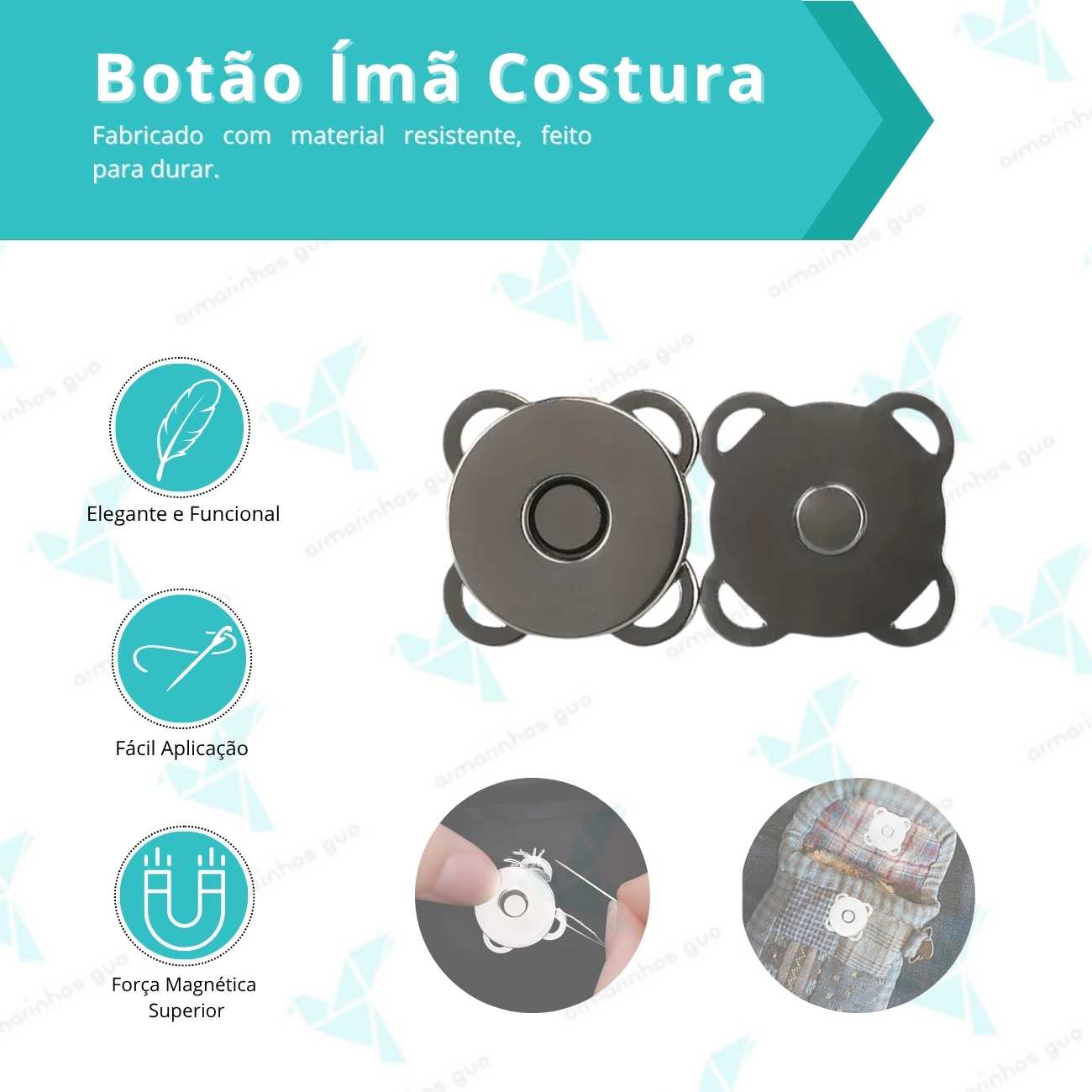 Botão Imã Costura 18Mm - 10 Und - Grafite