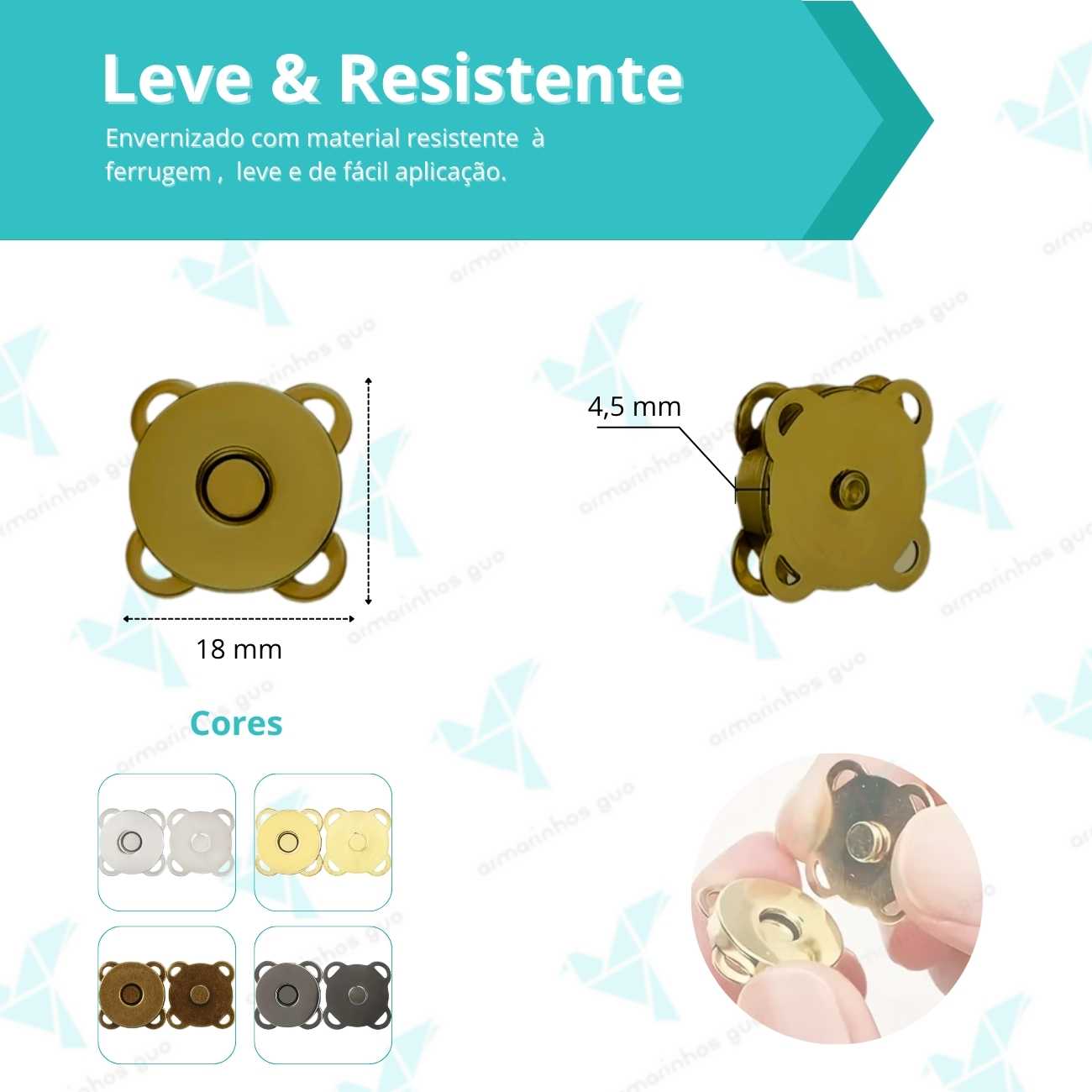 Botão Imã Costura 18Mm - 10 Und - Ouro Velho